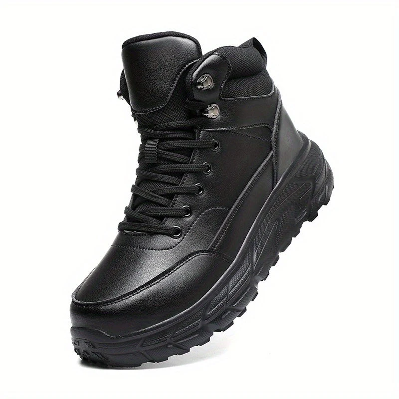 Bottes montantes homme noires, style randonnée, lacets et œillets métalliques - Imagen 2