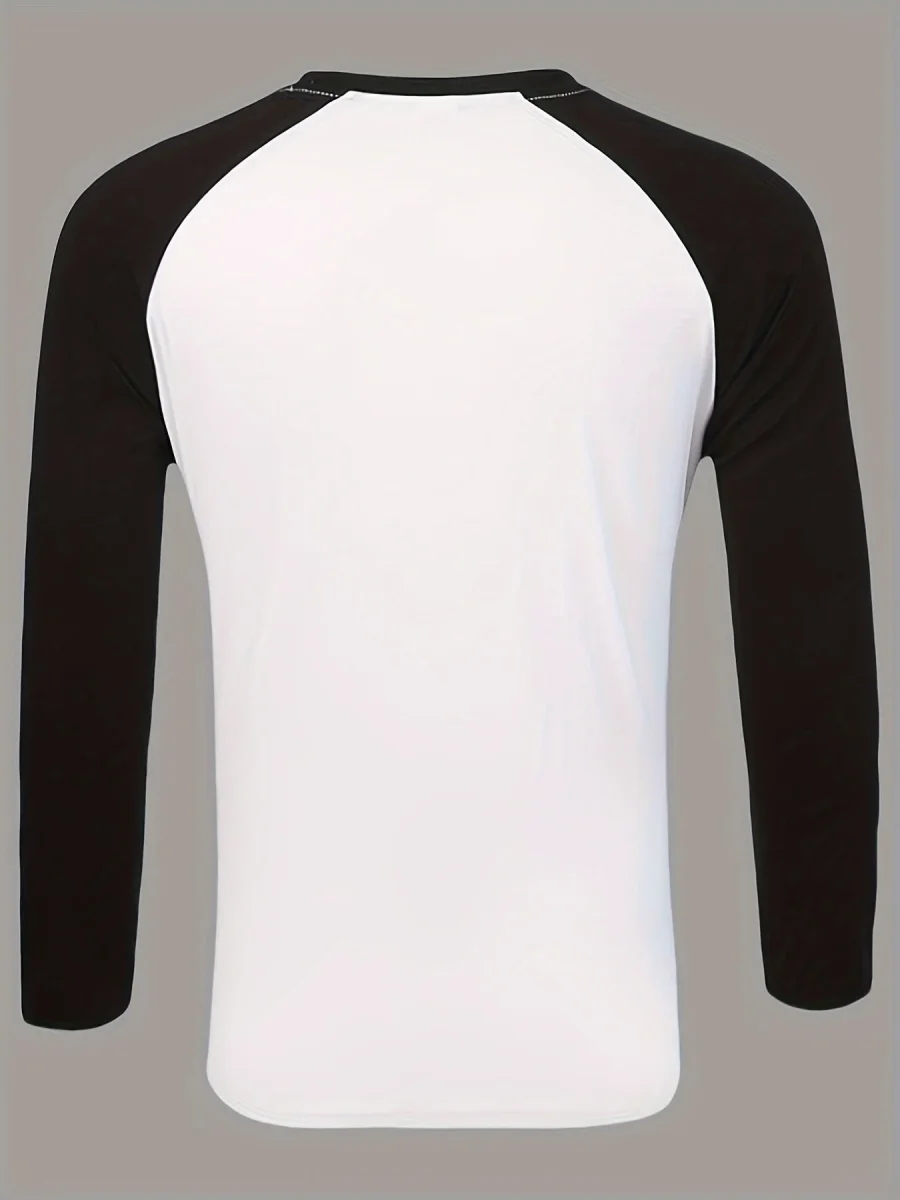 T-shirt Homme Manches Longues Raglan Bicolore Blanc et Noir - Imagen 4