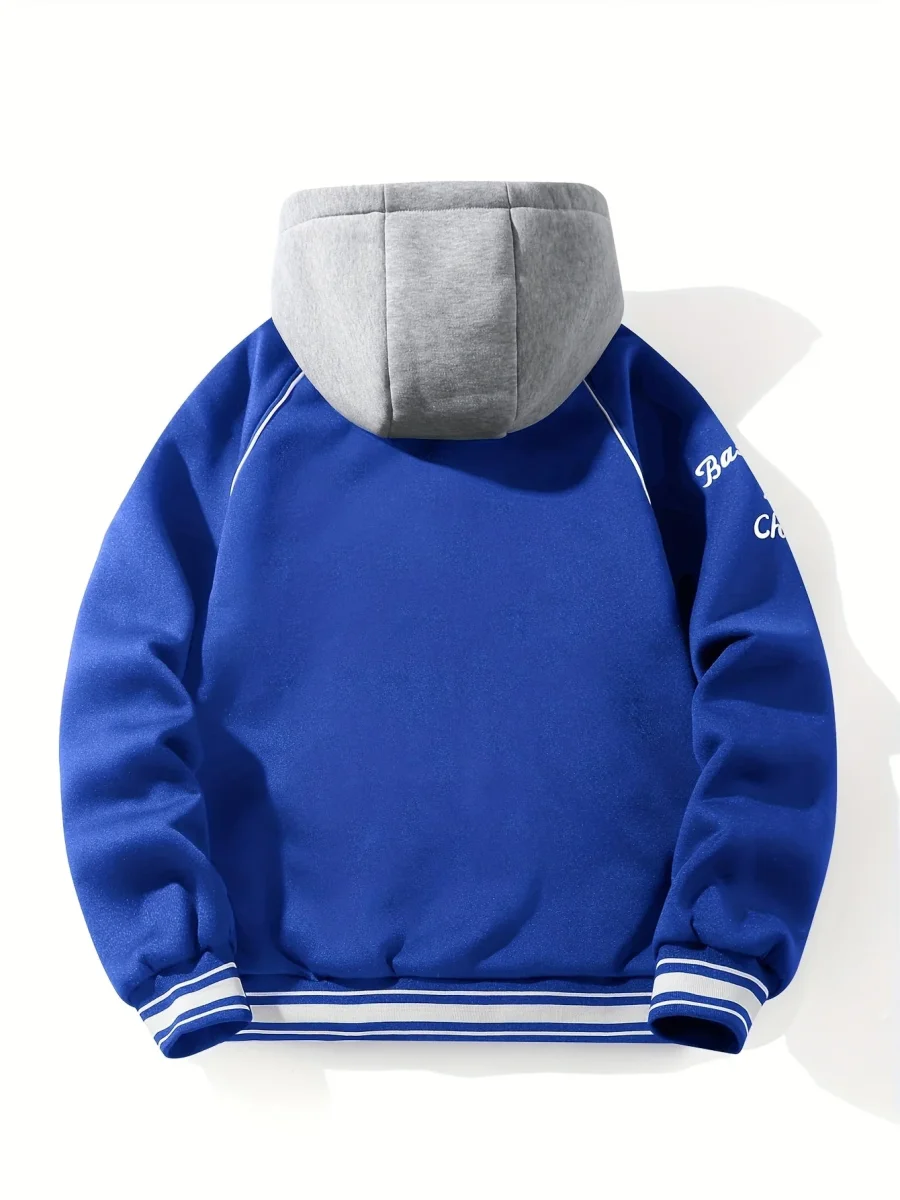 Veste bombardier décontractée à capuche pour homme avec broderies et rayures - Imagen 8