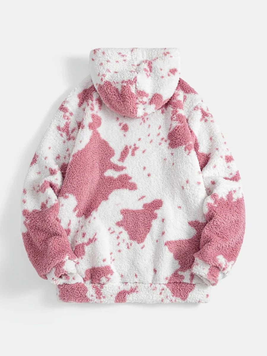 Sweat à capuche Sherpa motif peau de vache bicolore avec poche kangourou - Imagen 6