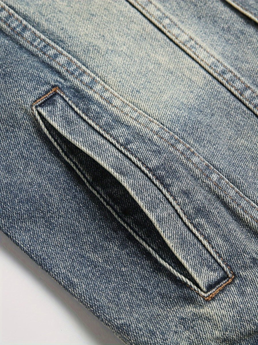 Veste sans manches en denim délavé bleu pour homme avec boutons et poches - Imagen 8