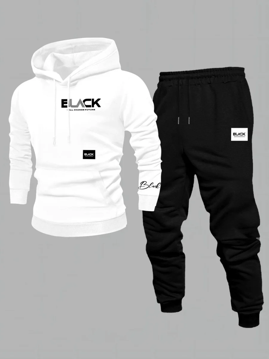 Ensemble Survêtement Homme Capuche et Pantalon Jogging Uni avec Cordon - Imagen 6