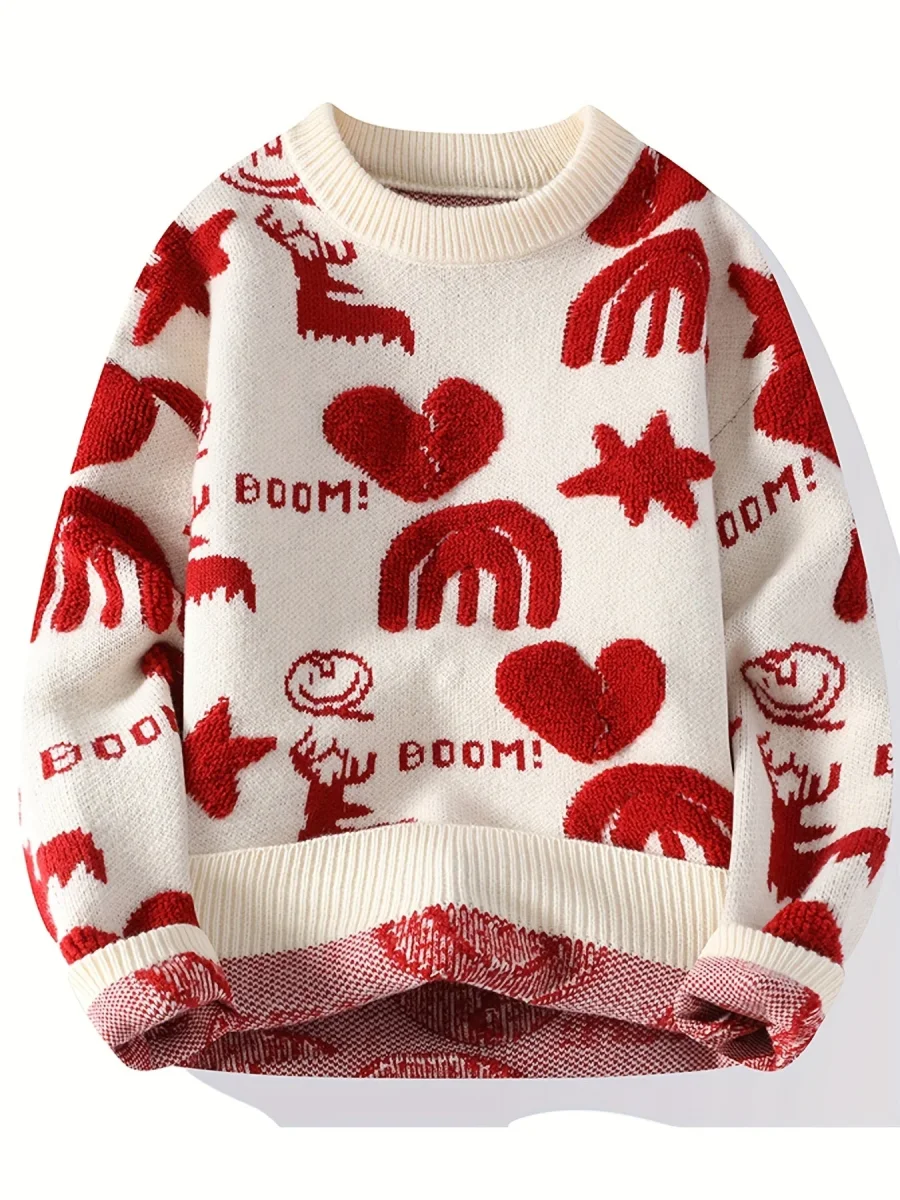 Pull tricoté col rond à motifs variés pour homme - Noir, Blanc ou Rouge - Imagen 2
