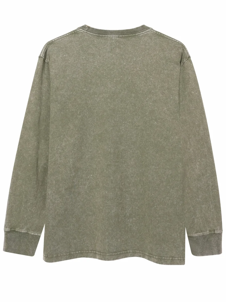 Sweat-shirt unisex lavé col rond décontracté à manches longues effet délavé - Imagen 9