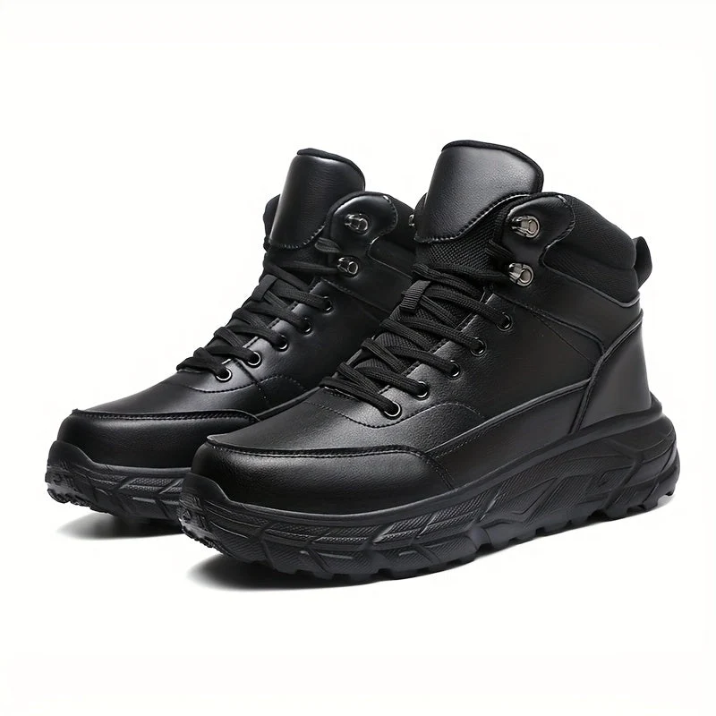 Bottes montantes homme noires, style randonnée, lacets et œillets métalliques - Imagen 7