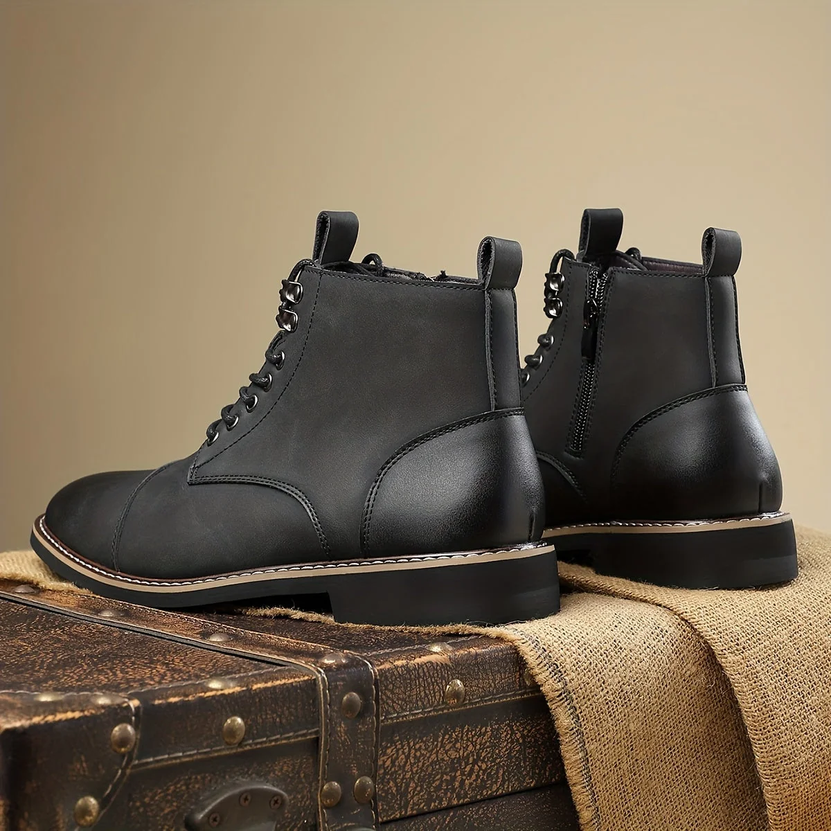 Bottes montantes homme marron lacets style décontracté chic - Imagen 5
