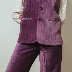 PANTALÓN TERCIOPELO MORADO RAYAS