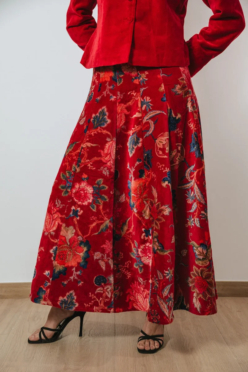 FALDA TERCIOPELO ROJA LOROS - Imagen 3
