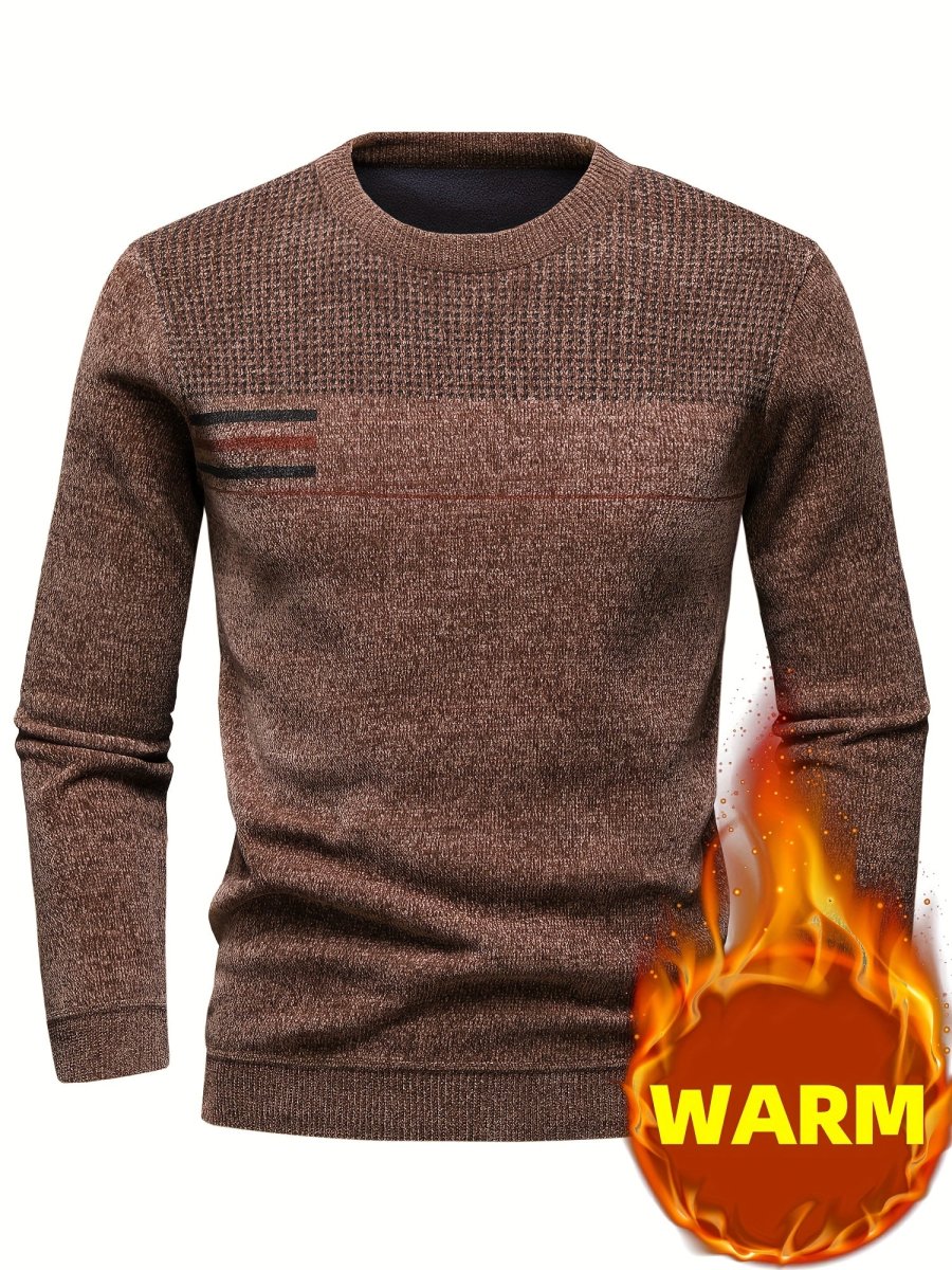 Pull Homme Col Rond Tricoté Maille Texturée Rayures Poitrine Manches Longues - Imagen 5