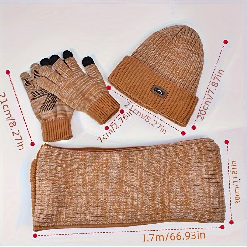 Ensemble hiver bonnet écharpe gants gris chiné tricot doublé polaire pour homme - Imagen 3