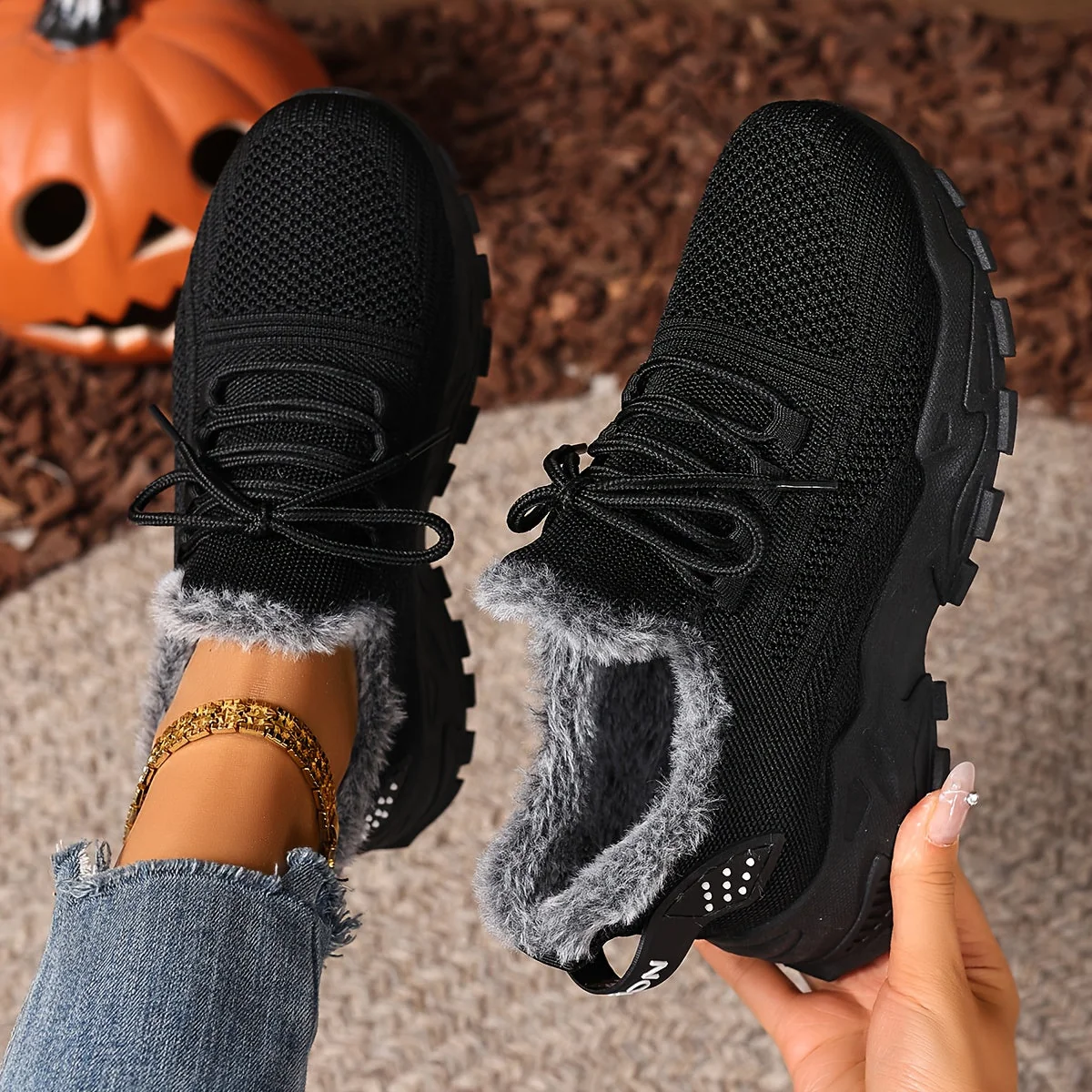 Baskets montantes femme en maille avec doublure douce et lacets - Imagen 7