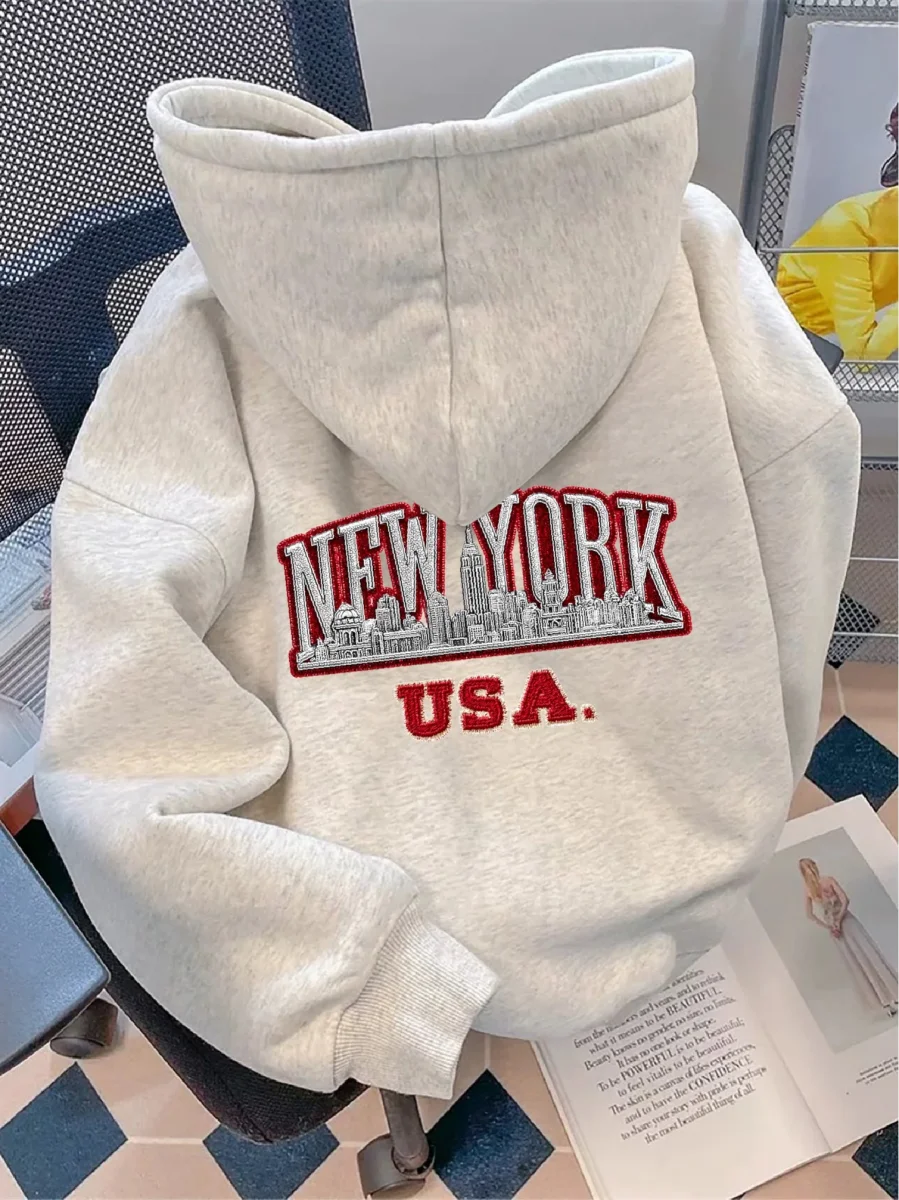 Sweat à Capuche Unisexe Gris Clair Imprimé New York USA - Imagen 2