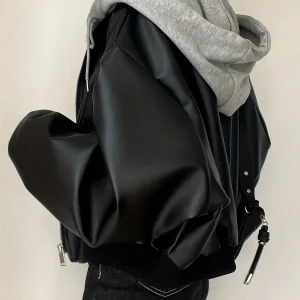 Blouson Bomber Femme Noir avec Capuche Grise Amovible Style Sport Chic