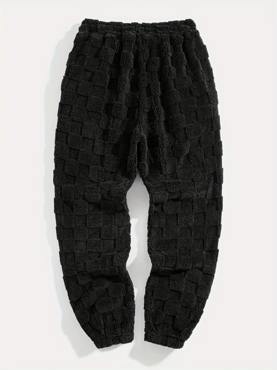 Pantalon de jogging doux à motif texturé à carreaux et cordon de serrage - Imagen 4