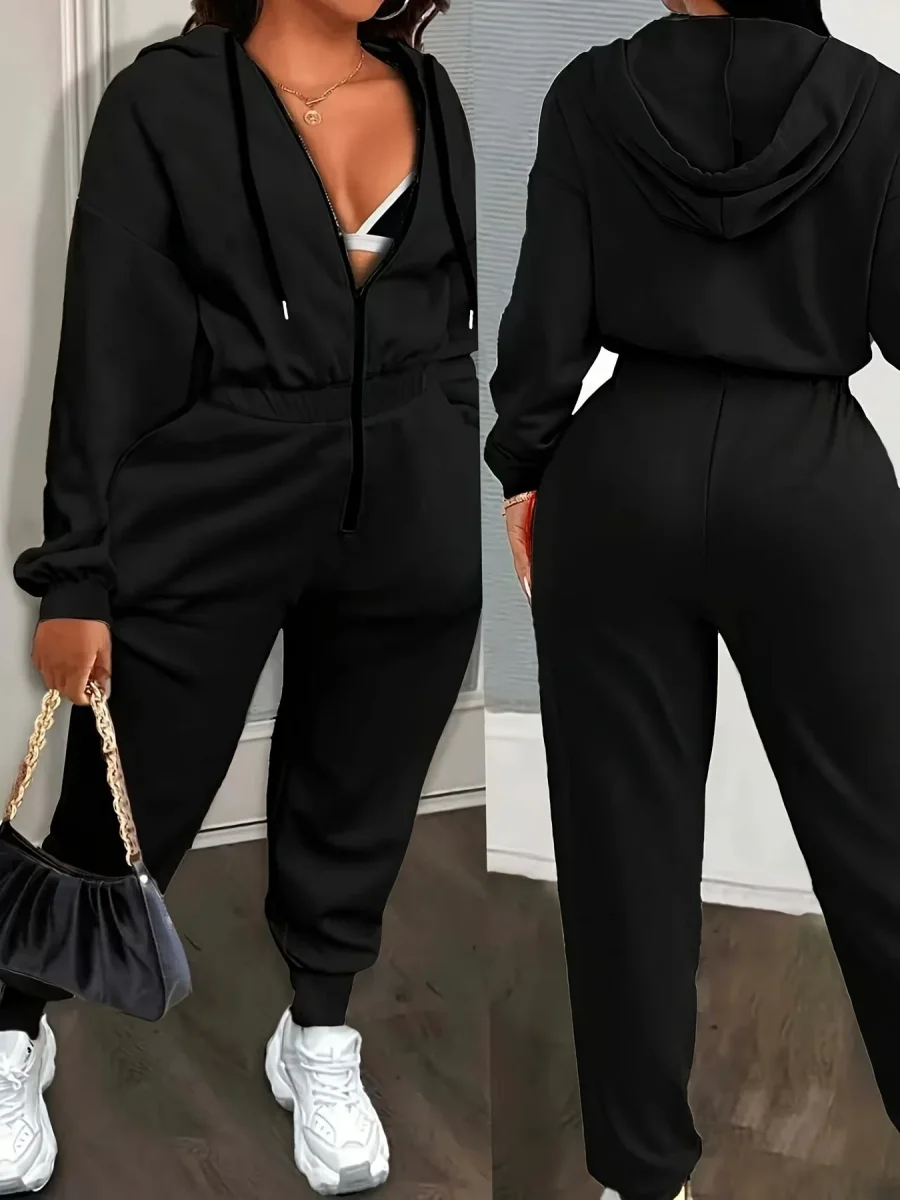 Combinaison Femme à Capuche Zippée devant Manches Longues Taille Élastiquée Jambes Fuselées - Imagen 3
