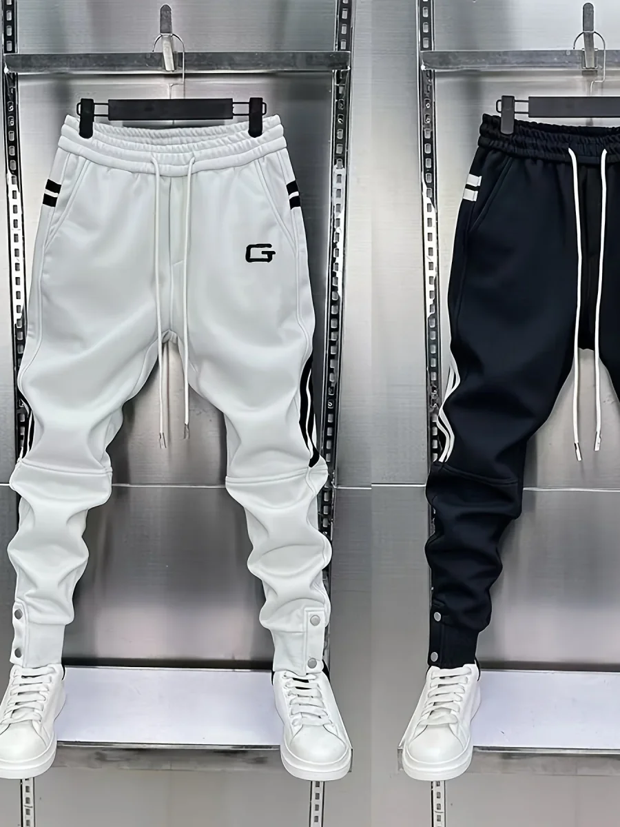 Pantalon de jogging homme avec cordon de serrage, rayures latérales et boutons pression, coupe fuselée - Imagen 8