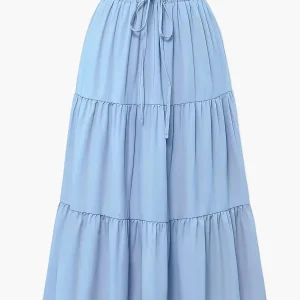 Jupe Longue Femme Élégante Taille Haute à Volants, Style Printemps Été, Idéale pour Loisirs et Sorties
