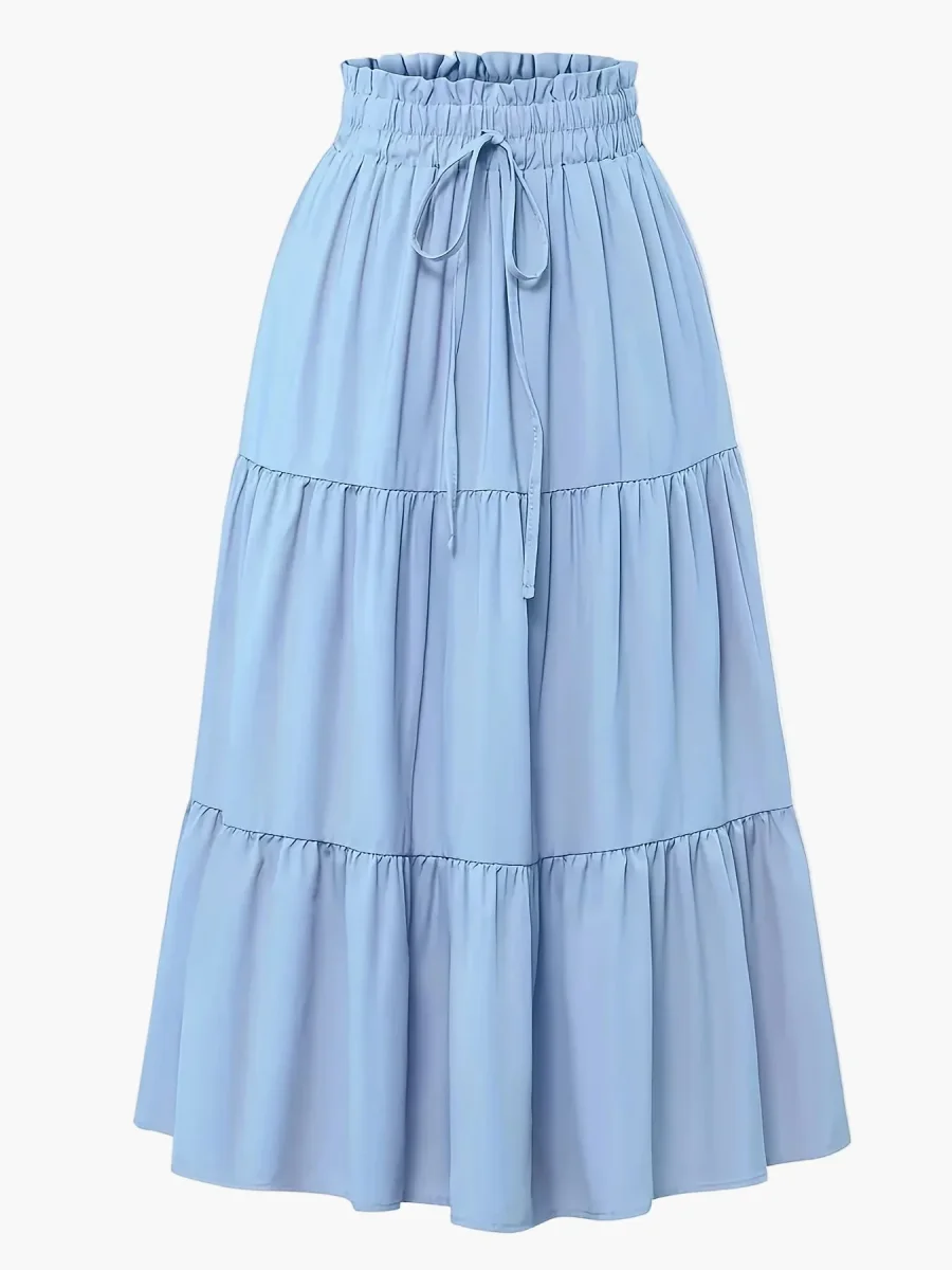 Jupe Longue Femme Élégante Taille Haute à Volants, Style Printemps Été, Idéale pour Loisirs et Sorties