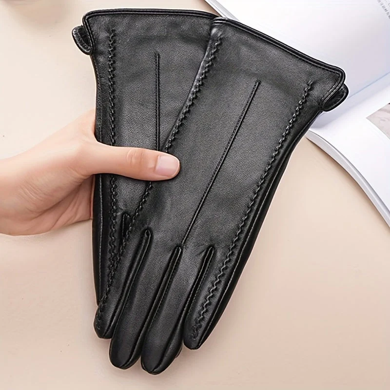 Gants noirs souples avec coutures décoratives pour femme - Imagen 3