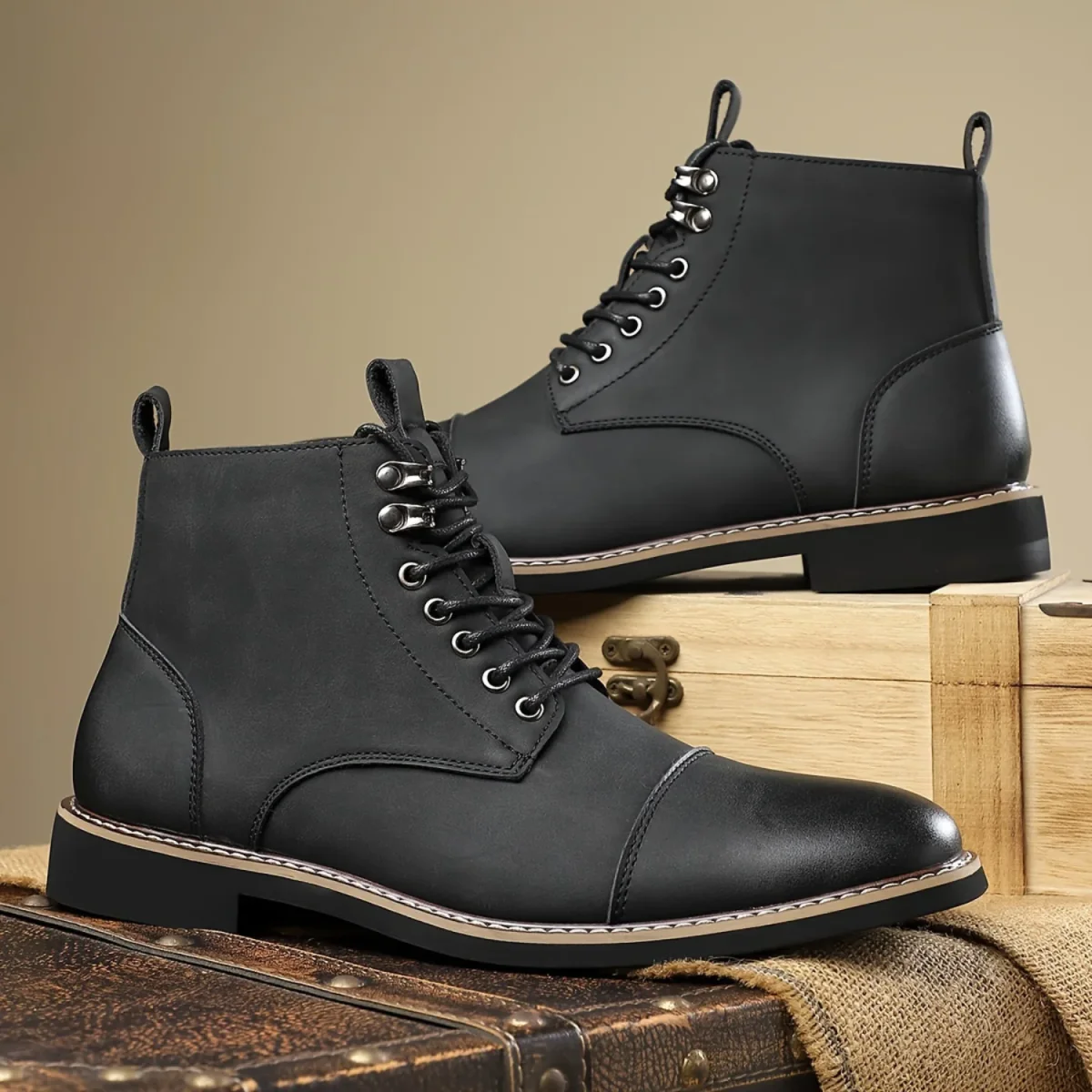 Bottes montantes homme marron lacets style décontracté chic - Imagen 8