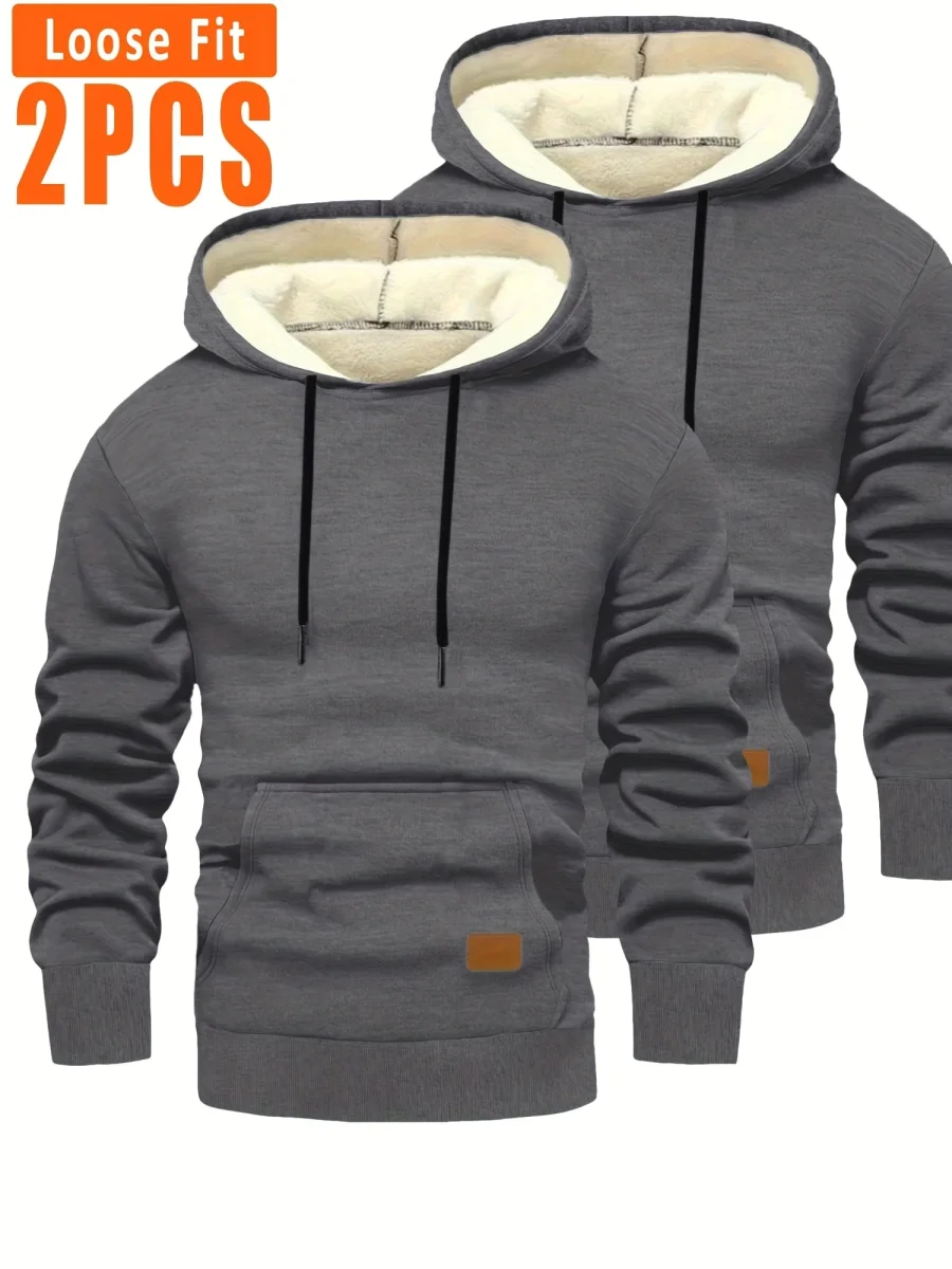 Lot de 2 Hoodies Homme Doublés Polaire Ajustement Ample avec Capuche et Poche Kangourou - Imagen 5