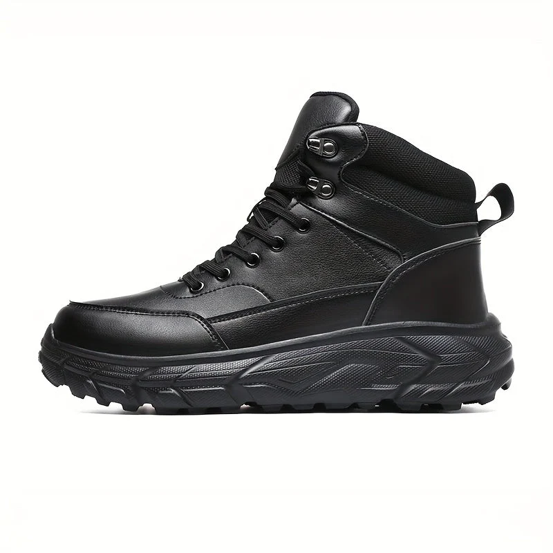 Bottes montantes homme noires, style randonnée, lacets et œillets métalliques - Imagen 4