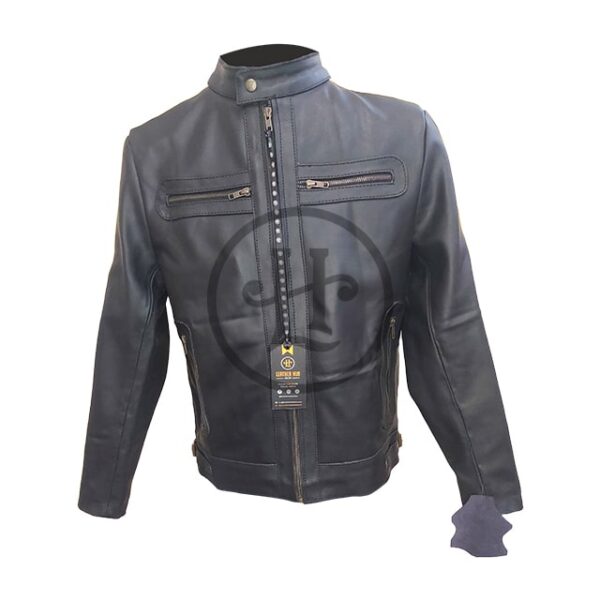 Chaqueta de moto para hombre de cuero genuino de grano completo - Imagen 9