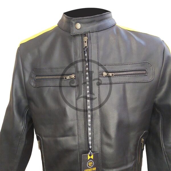 Chaqueta de moto para hombre de cuero genuino de grano completo - Imagen 5