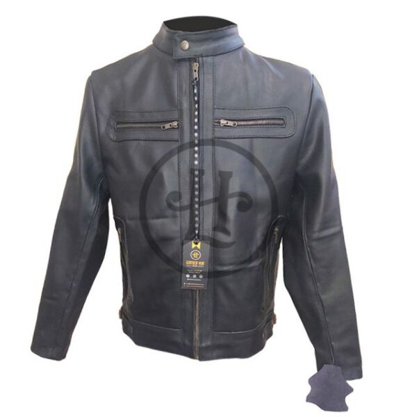 Chaqueta de moto para hombre de cuero genuino de grano completo - Imagen 3