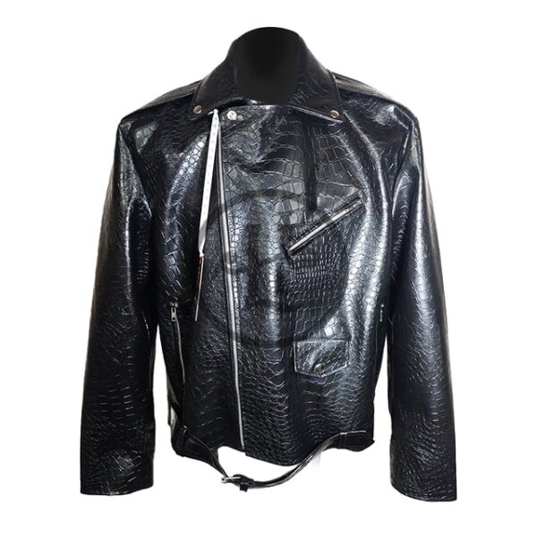 Chaqueta motera de piel sintética con estampado de cocodrilo - Imagen 4