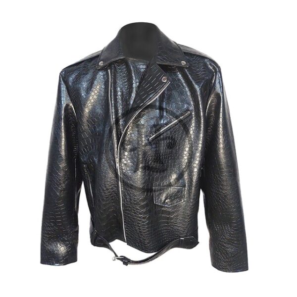 Chaqueta motera de piel sintética con estampado de cocodrilo - Imagen 7