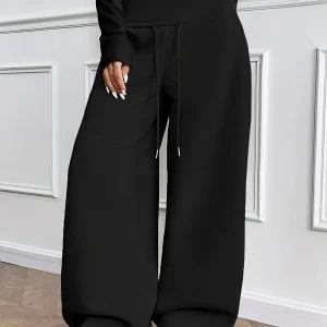 Pantalon large fluide taille haute avec cordon de serrage Femme