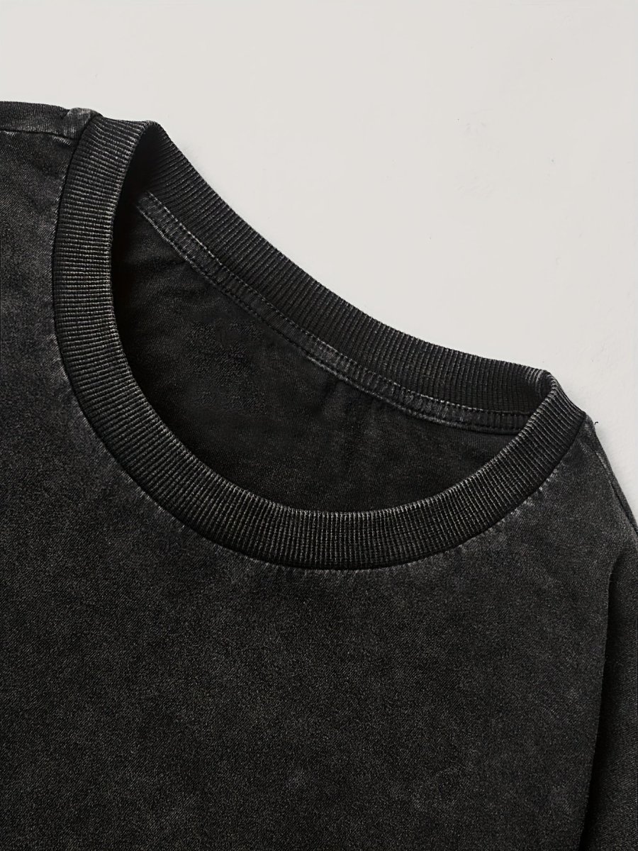 Sweat-shirt Homme ample noir délavé imprimé texte et écussons style racing - Imagen 4