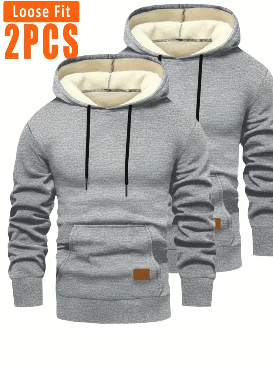 Lot de 2 Hoodies Homme Doublés Polaire Ajustement Ample avec Capuche et Poche Kangourou - Imagen 3