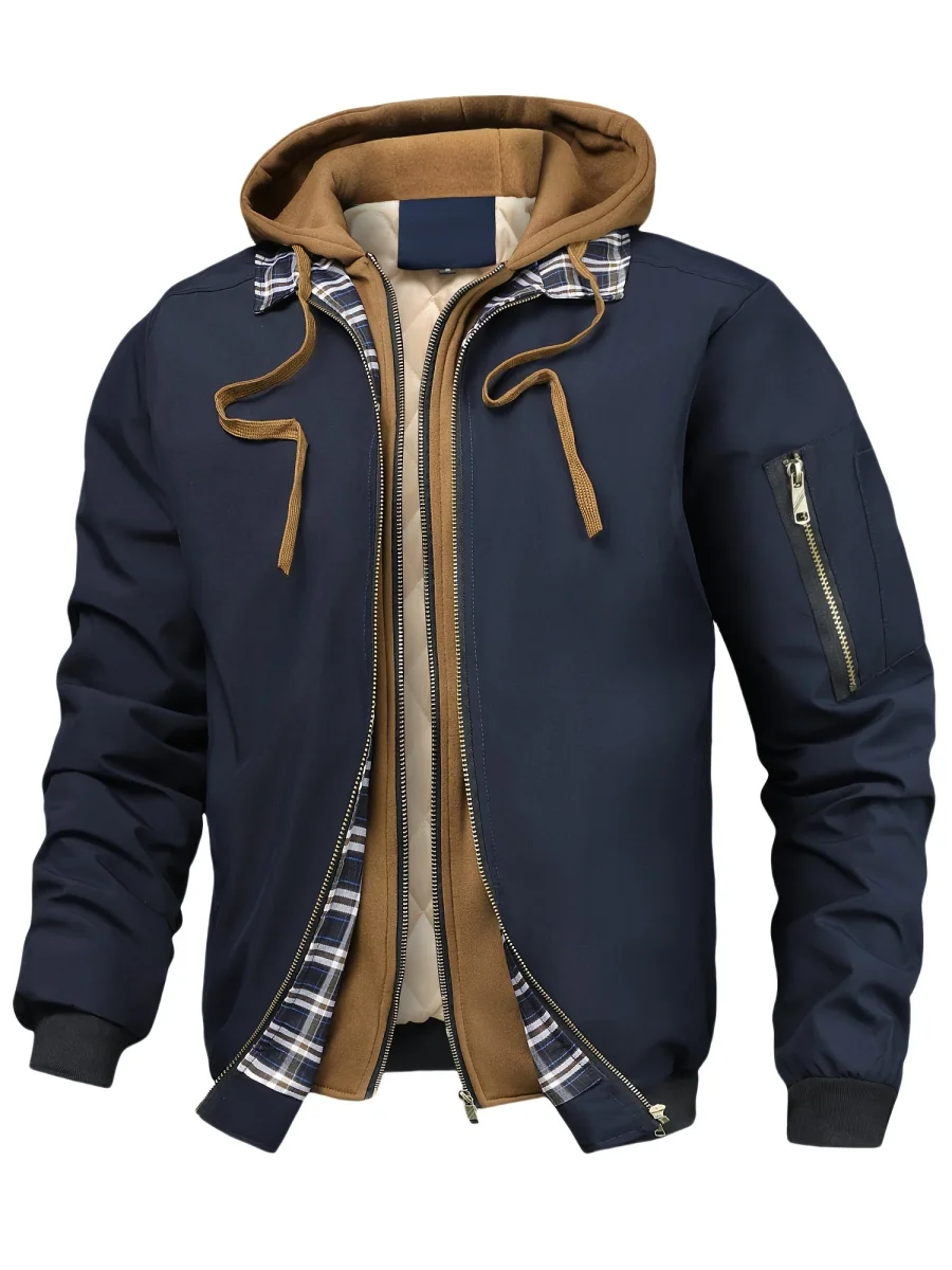 Veste homme style bombardier avec capuche et doublure matelassée amovible, beige - Imagen 3