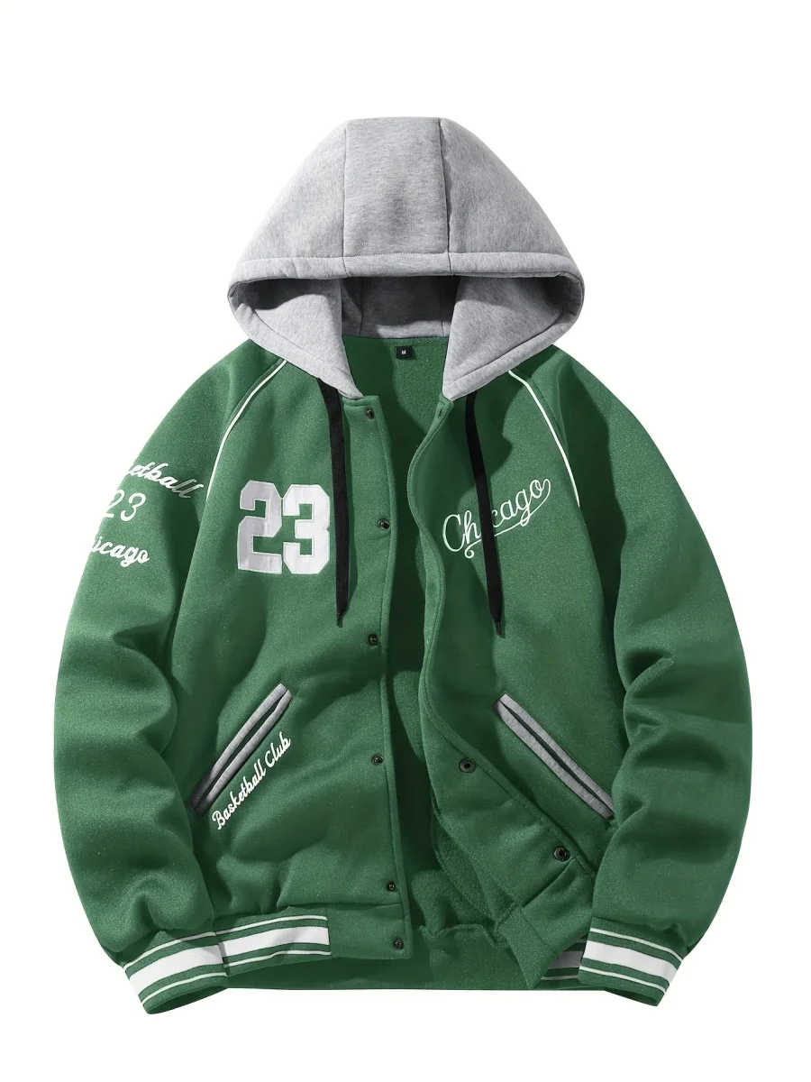 Veste bombardier décontractée à capuche pour homme avec broderies et rayures - Imagen 4