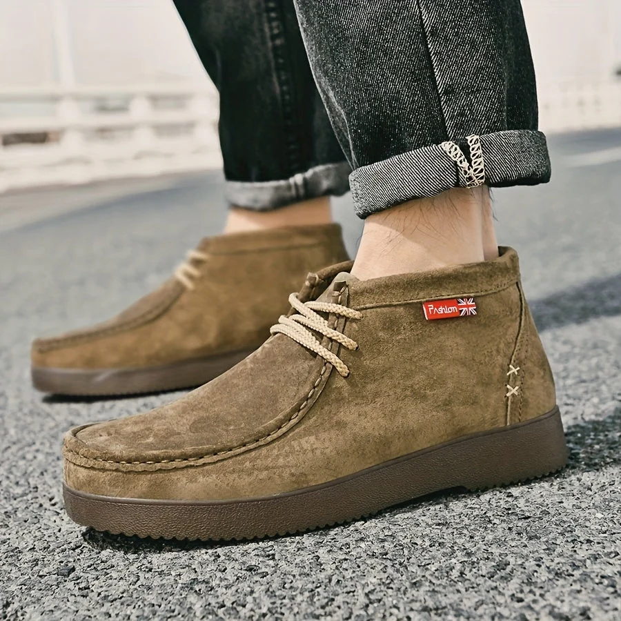 Chaussures montantes homme aspect daim lacets beiges semelle crantée - Imagen 4