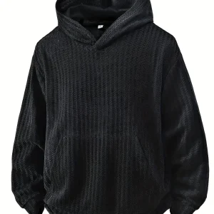 Sweat à Capuche Texturé Noir Oversize avec Poche Kangourou pour Homme