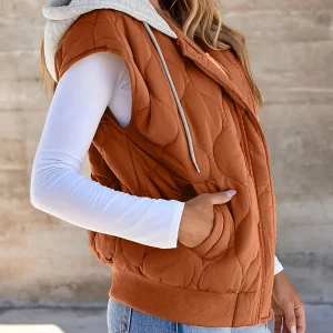 Gilet matelassé sans manches Femme à capuche Couleur rouille