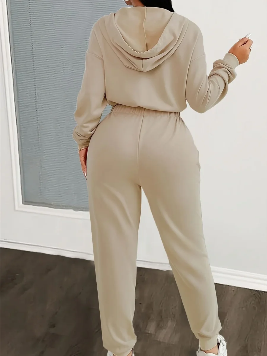 Combinaison Femme à Capuche Zippée devant Manches Longues Taille Élastiquée Jambes Fuselées - Imagen 7
