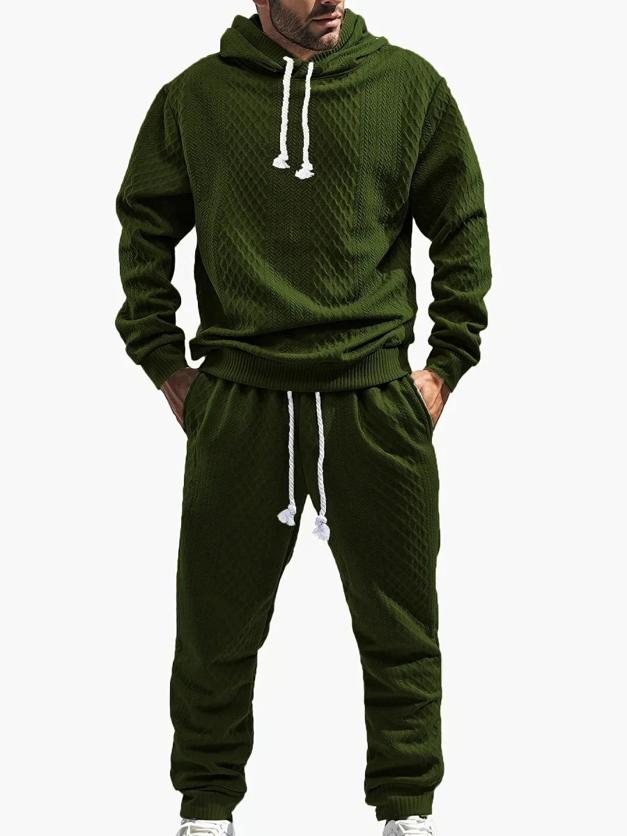 Ensemble Survêtement Homme à Capuche Texture Chevron et Losange – Style Décontracté - Imagen 3