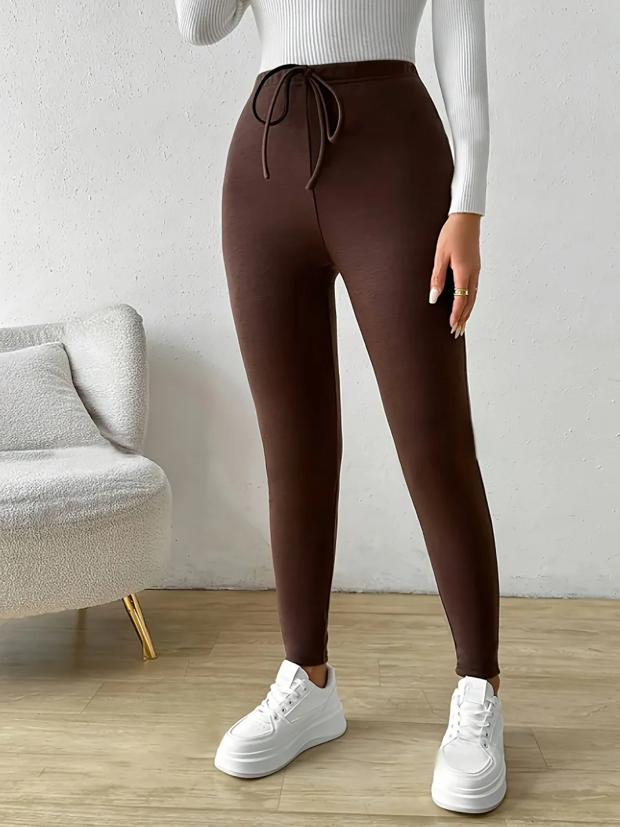 Legging Femme Marron Chaud Doublé Polaire avec Cordon de Serrage - Imagen 4