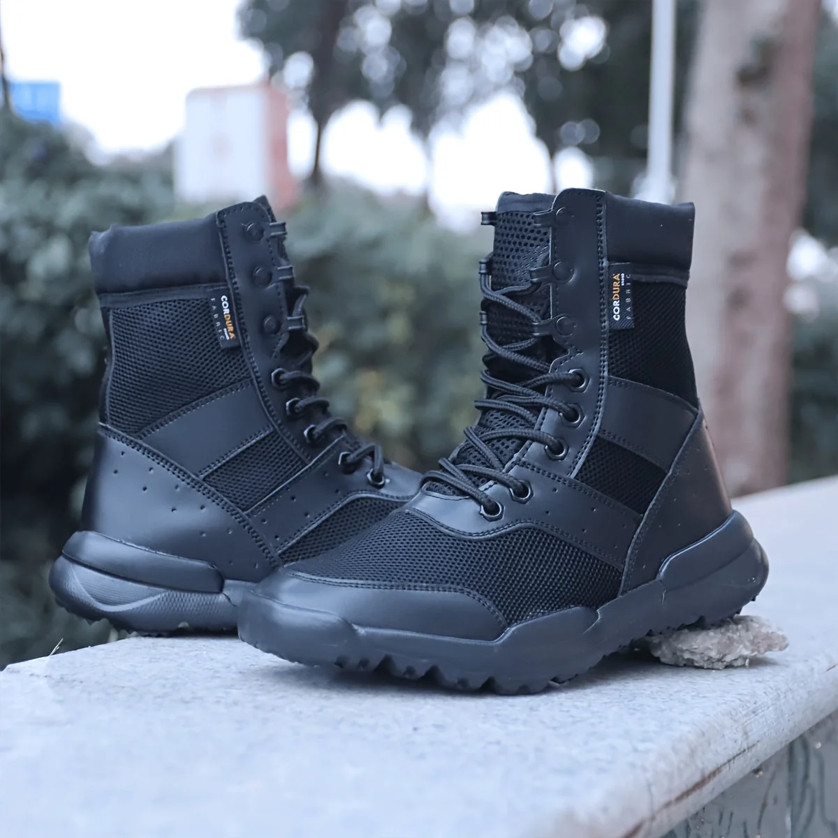 Bottes de combat montantes noires pour hommes Chaussures tactiques respirantes à lacets - Imagen 3