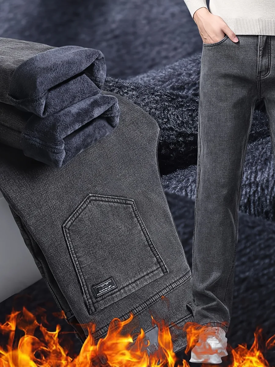 Jean homme gris foncé délavé style décontracté avec 5 poches - Imagen 4