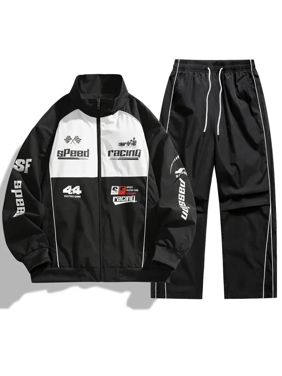 Ensemble de Survêtement Homme Style Racing Col Montant Fermeture Éclair - Imagen 4