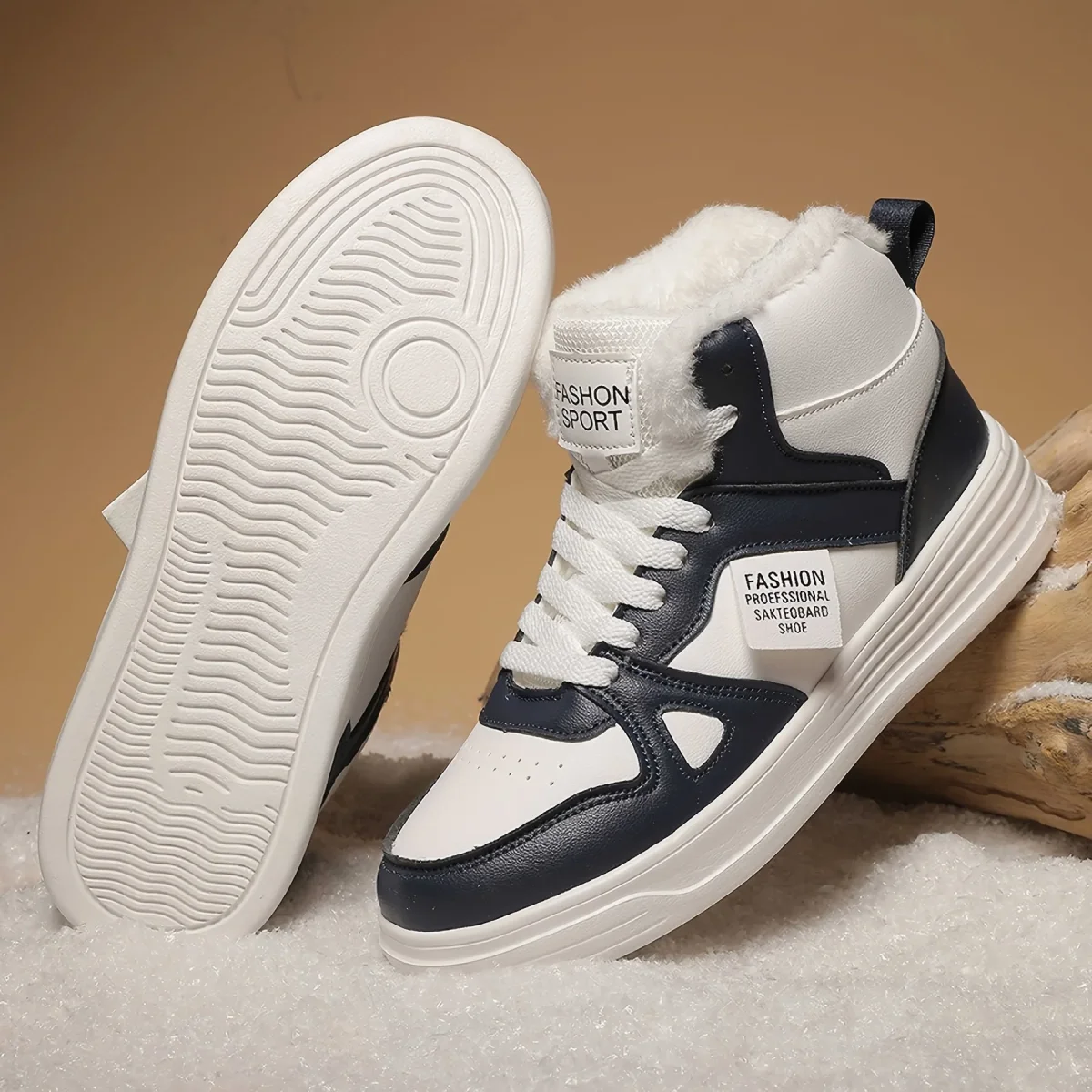 Baskets montantes doublées pour l'hiver, tricolores ou unies, chaudes et confortables - Imagen 5