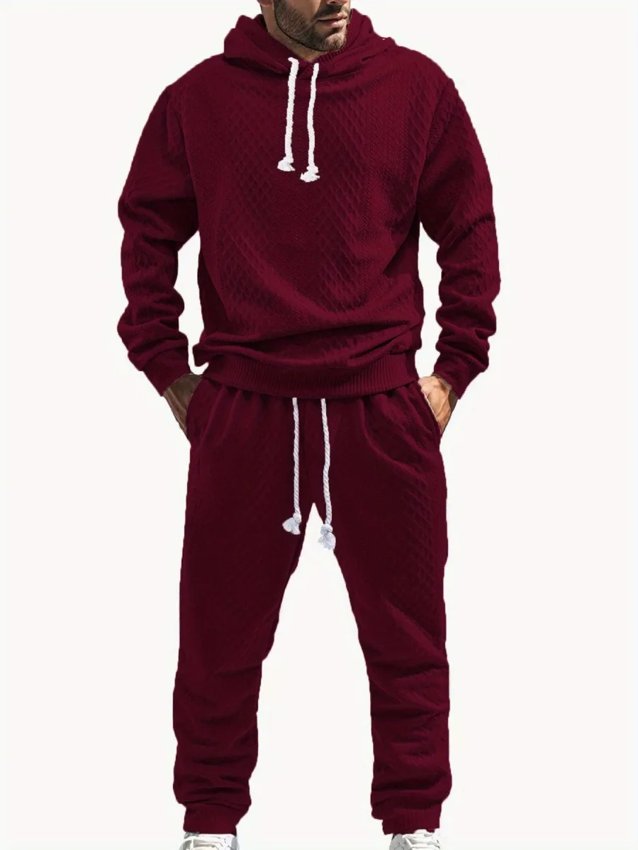 Ensemble Survêtement Homme à Capuche Texture Chevron et Losange – Style Décontracté - Imagen 8