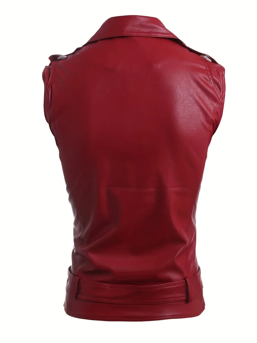 Gilet de style motard en similicuir sans manches avec fermeture éclair asymétrique - Imagen 5