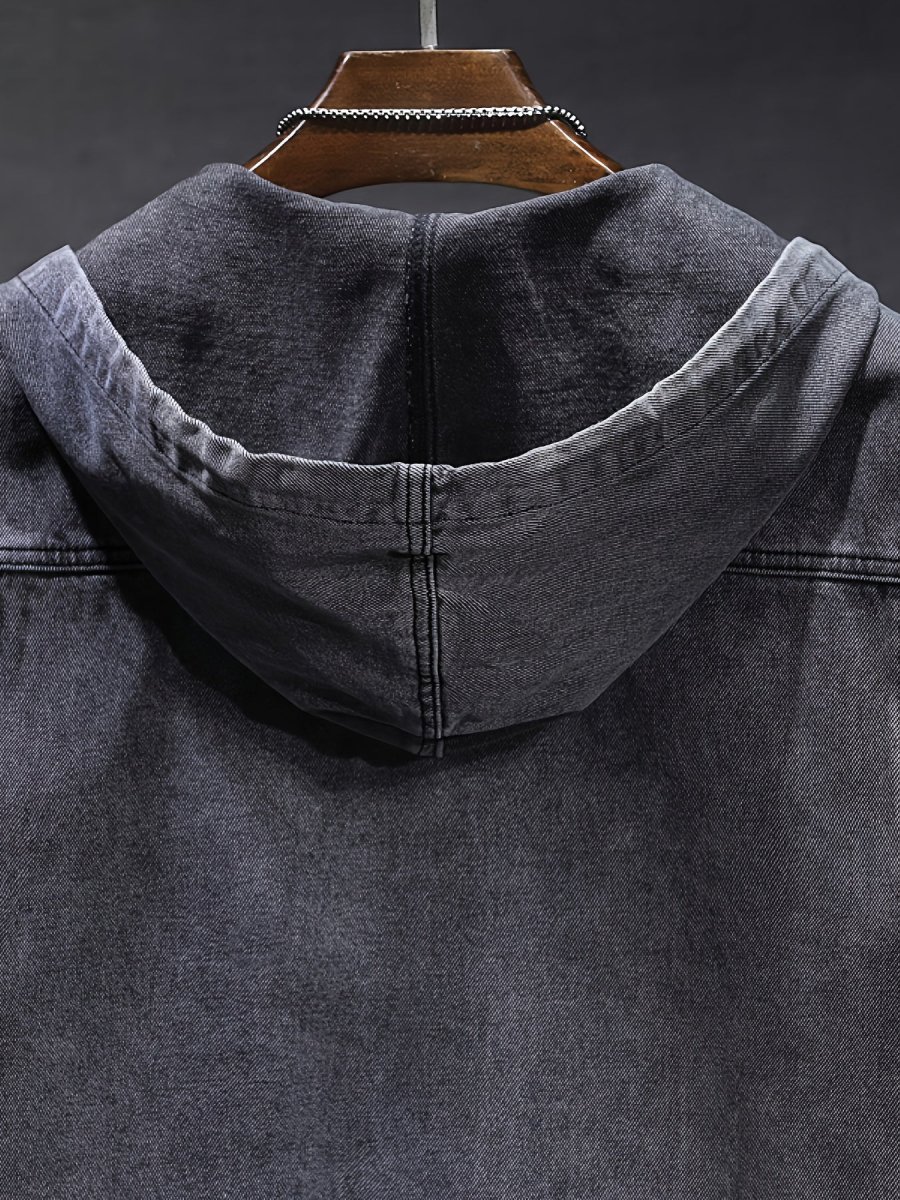 Veste sans manches à capuche pour homme en denim noir délavé - Imagen 8