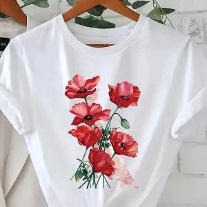 T-shirt Femme Style Décontracté à Imprimé Floral Artistique pour le Printemps et l'Été